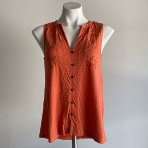 Lucky Brand Embroidered V-neck Orange Women's Top Size XS